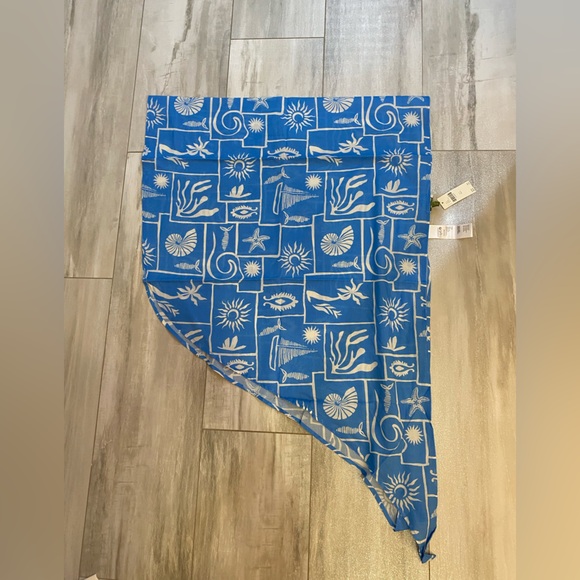 NWT Celandine Blue and White Nautical Printed Cotton Tie-On Sarong Cover-up, OS - Picture 4 of 9